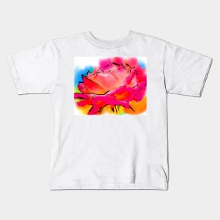 Pink and Orange Rose In Abstract Watercolor Kids T-Shirt